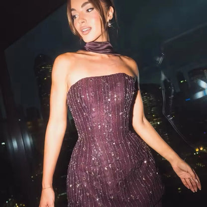 Elegant Arabic Designer Purple Two Pieces Evening Dress for Wedding Guest LA73219