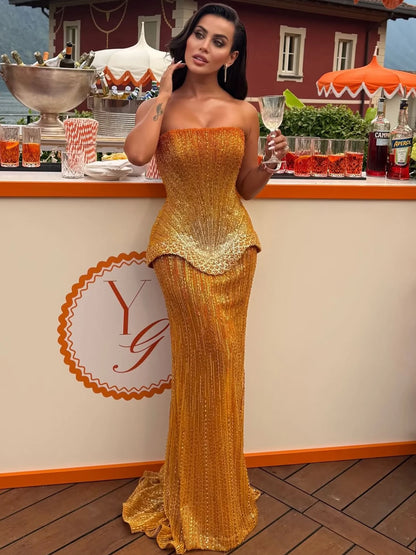 Serene Hill Arabic Orange Two Pieces Corset Evening Dress LA73444
