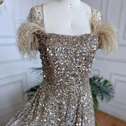 Luxury Caramel Feather Beaded A-Line Evening Dress LA71720