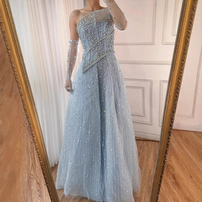 Luxury Nude Crystal Beaded A-Line Evening Dress with Split LA72949