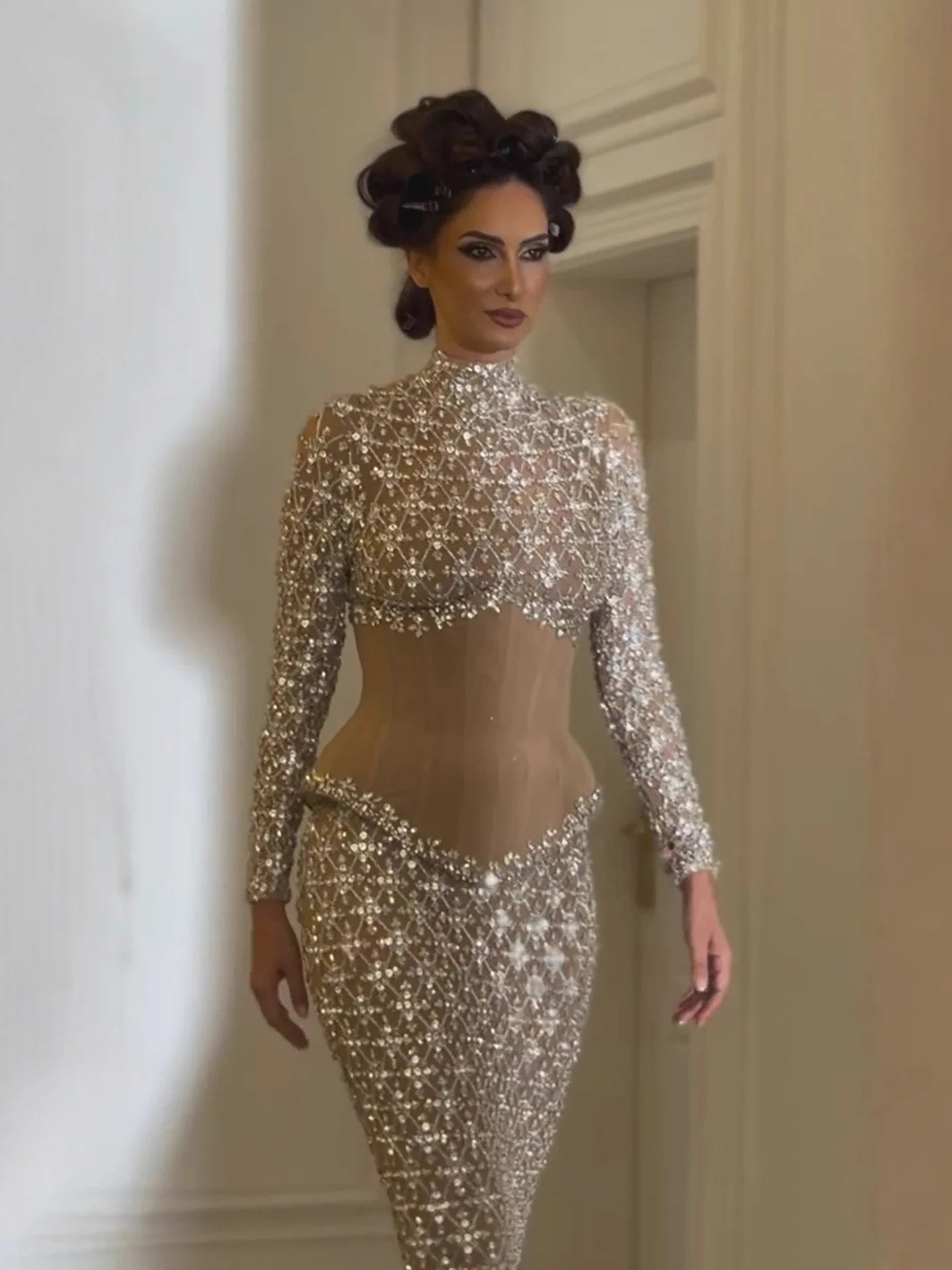 Luxury Nude Beaded Two Pieces Corset Evening Dress LA73335