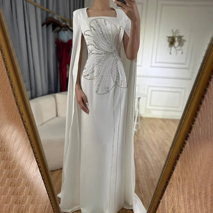 Elegant Black Luxury Beaded Arabic Evening Dress with Cape Sleeves LA72461