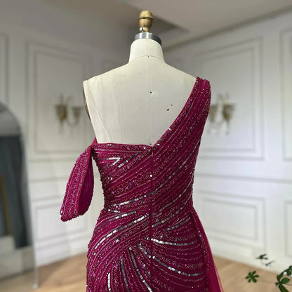 Luxury Dubai  Arabic Pink Mermaid Elegant One Shoulder Beaded Long Evening Dresses Gowns for Formal Occasion LA72662A