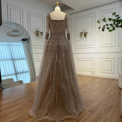 Luxury Green A-LineBeaded  Evening Dress with Cape Sleeves LA73089