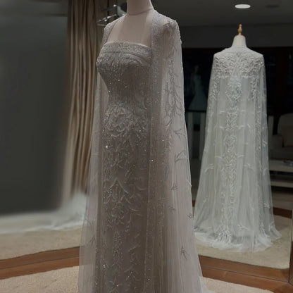 Luxury White Dubai Arabia Beading  Evening Dress With Cape LA72870