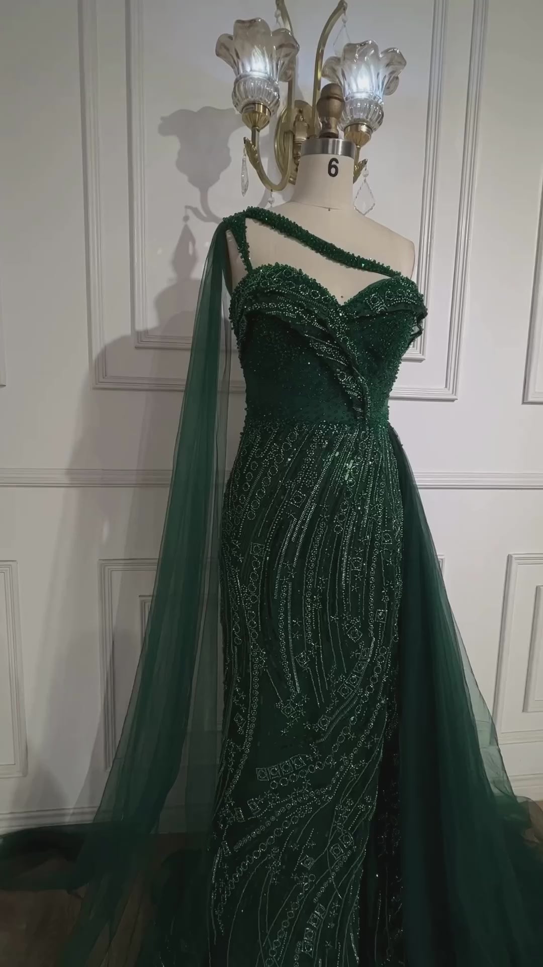 Luxury Green One Shoulder Mermaid Evening Dress with Cape LA72472