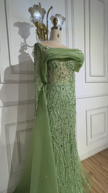 Luxury Olive Green Beaded Mermaid Evening Dress with Crystal LA72396