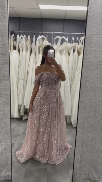 Luxury Nude A-Line Evening Gown with Pearl Beading LA72738A