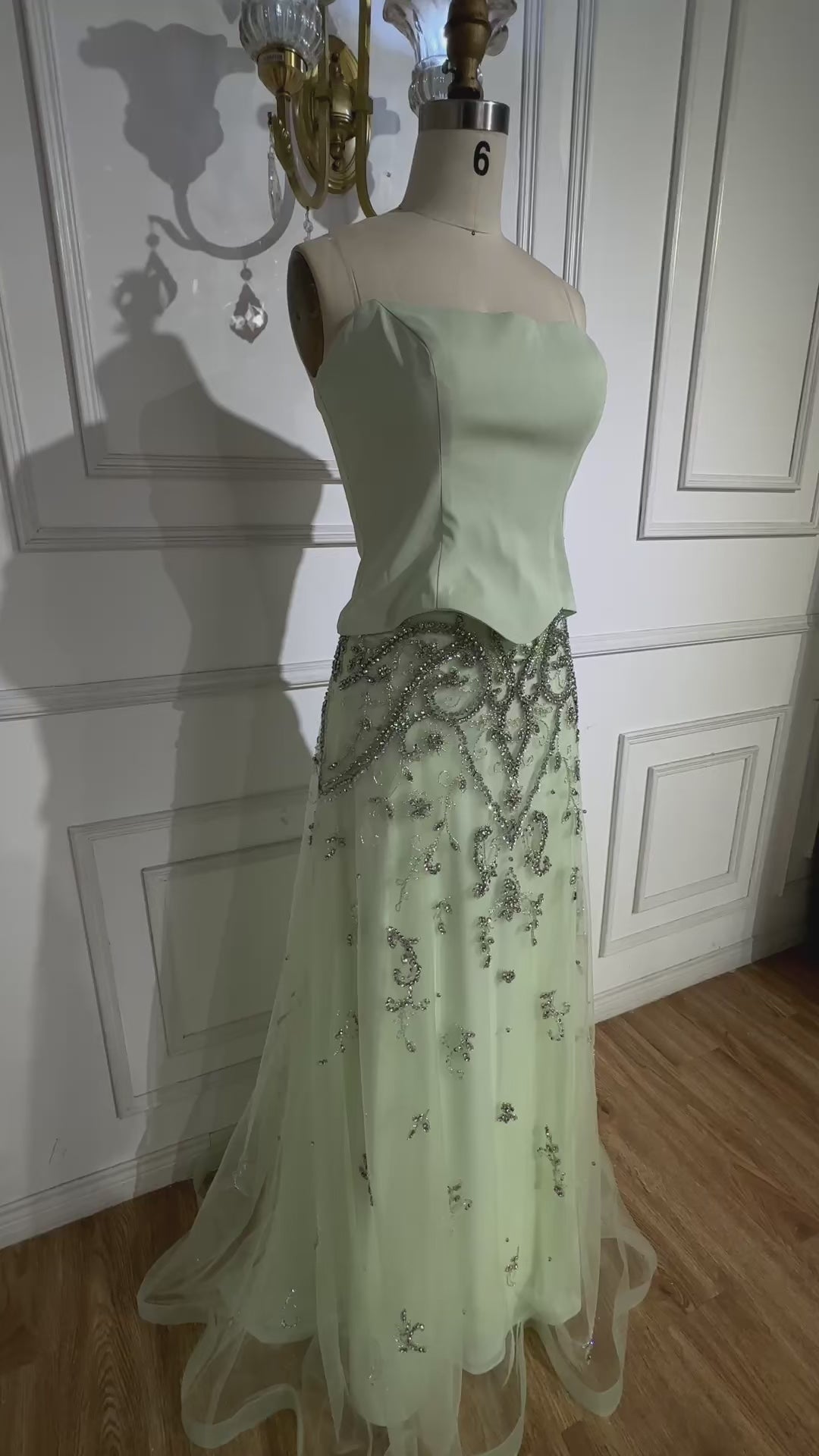 Elegant Sage Green Beaded A-Line Evening Dress Gown LA72809