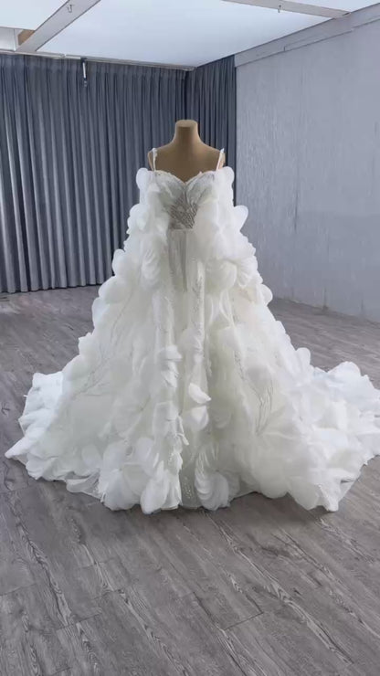 Serene Hill White Flower Luxury Wedding Dresses 2025 Beaded Bride Gowns HM251081 Custom Made