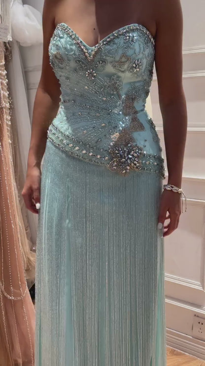 Luxury Tiffany Sweetheart Beaded Fringe Evening Dress LA73800