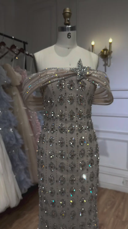 Luxury Gold Arabic Ruffles Evening Dress LA73362