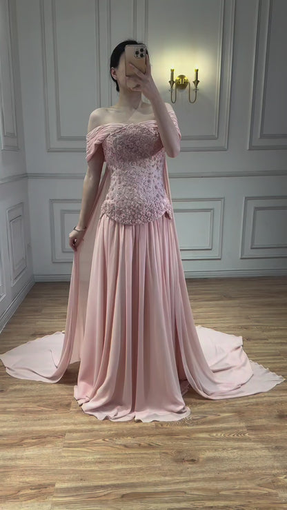 Luxury Pink A-Line Beaded Evening Dress LA73438